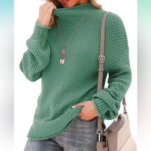 Womens Turtleneck Oversized Sweaters Batwing Long Sleeve Pullover Loose Chunky